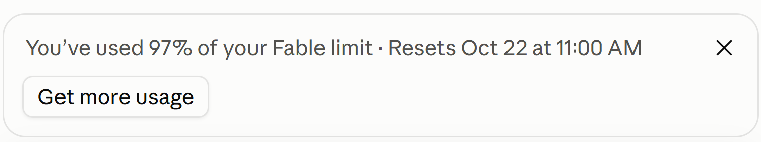 “You’ve used 97% of your Fable limit · Resets Oct 22” — the notice on the author's screen the evening this page went to Hacker News